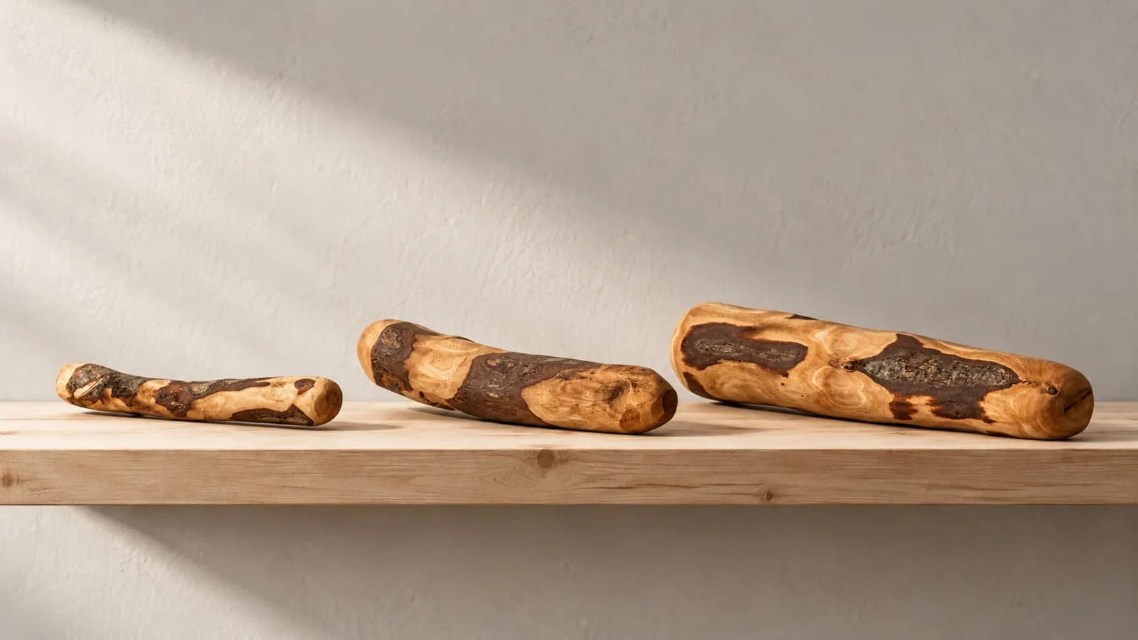 Le tre taglie di legno d'olivo in fila